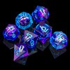 Beholder's Dragon Eye DND Dice Set,Sharp Edge Liquid Core Resin Handmade Cat Eye Dice with Gift Box 7 PCS for Role Playing Dungeons and Dragons Ttrpg(Blue Purple)