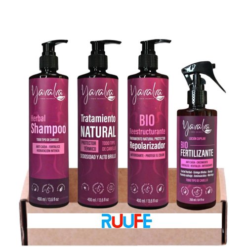 Yavalva Herbal Shampoo, Tratameinto, Bio Restructurante y Bio Fertilizante (4 Pack) Kit Restauracion y Control Caida (Todo tipo)