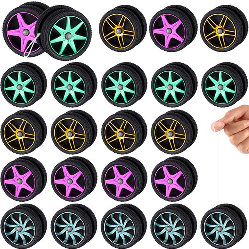 Silipull 24 Pcs Wheel Yoyos for Kids, Plastic Yo-Yo Toys Racing Party Favors Mini Yo Yo for Beginners Adults Teens Birthday Party Favors, Holiday Stocking Fillers, Classroom Prizes, 4 Colors