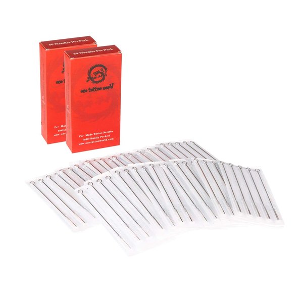 Tattoo Needles Set One Tattoo World 100 Pcs Professional Disposable Cartridge Needles Stainless Steel Mixed 3RL 5RL 7RL 9RL 3RS 5RS 7RS 9RS 5MS 7MS Machine Needles for Beginners and Artists