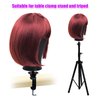 Bileaf 22 Inch Leather Wig Canvas Block Mannequin Head with Stand for Wigs Making Display Styling Canvas Head with Table C Stand Clamp Holder(Black Leather)