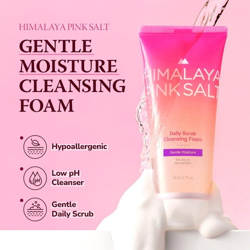 HIMALAYA PINKSALT Daily Scrub Cleansing Foam Gentle Moisture, 6.7 fl oz 2 Pack - Christmas Gifts, Stocking Stuffers, Hyaluronic Acid & Mild Acidic Cleanser for Dry Skin, Facial Scrub, Korean Skin Care