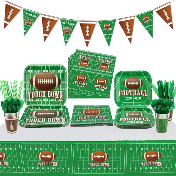 Football Party Supplies Football Touchdown Game Day Accessory Including Plates, Cups, Napkins, Tableware, Tablecloth, Banner, Serves 20