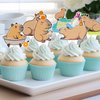 Capybara Cupcake Toppers Capybara Birthday Party Decorations 48Pcs Capybara Theme Cake Decorations Capybara Animals Cake Toppers for Capybara Lovers Baby Shower Supplies