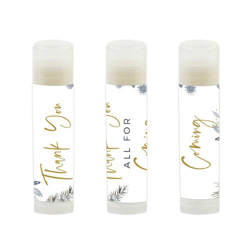 Andaz Press Winter Watercolor Snowflakes and Gray Florals Baby Shower Party Collection, Lip Balm Baby Shower Party Favors, Thank You All for Coming, Baby Shower Party Favors, 12- Pack