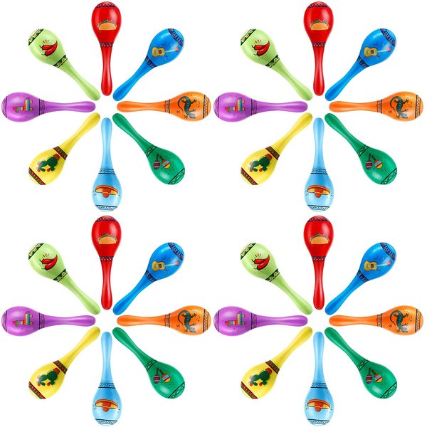 32 Pieces Wooden Fiesta Maracas 8 Designs Cinco De Mayo Noisemaker Mexican Fiesta Party Favors, Music for, Party Decorations for Birthday Shower Taco Tuesday Event