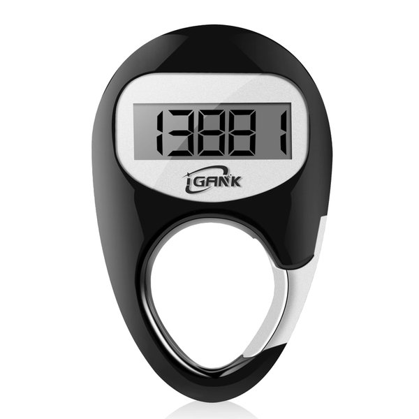 iGANK Simple Walking Pedometer 3D Step Counter for Men Women Kids (Black)