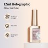 Bevimee Glitter Nail Polish Quick Dry 12ML Shimmer Holographic Reflective Nail Polish Air Fast Drying Iridescent nail polish Light Brown Varnish Nail Lacquer Nail Art for Beginner-1PC