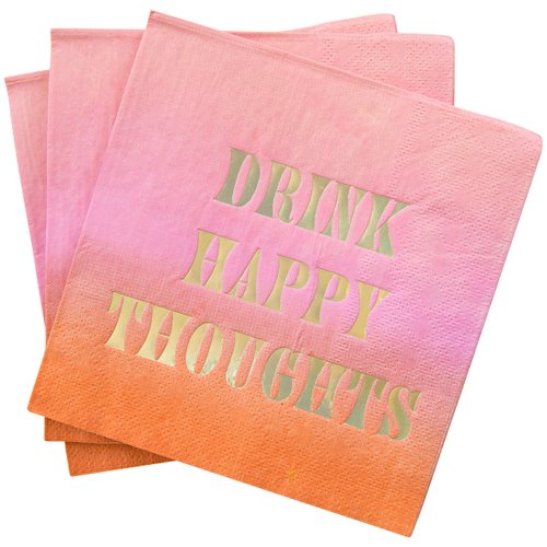 C.R. Gibson Drink Happy Thoughts Disposable Cocktail Napkins for Parties, 5" x 5", Multicolor