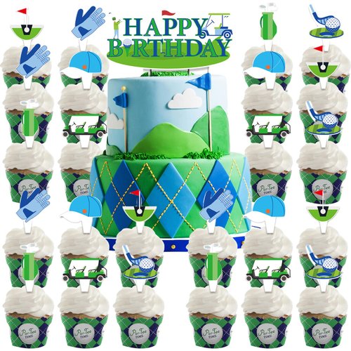 25pcs Golf Birthday Party Supplies,Golf Birthday Party Cupcake Toppers for Kids Golf Birthday Party Favors Kid's Golf Birthday Party cake Decoration Supplies (Golf)