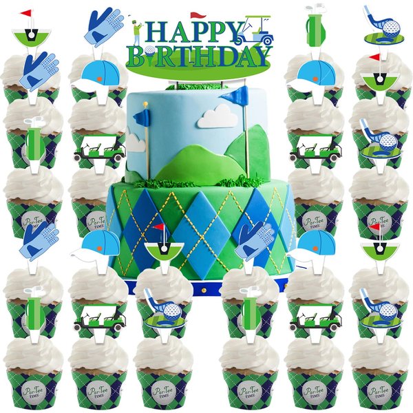25pcs Golf Birthday Party Supplies,Golf Birthday Party Cupcake Toppers for Kids Golf Birthday Party Favors Kid's Golf Birthday Party cake Decoration Supplies (Golf)