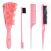 O BRUSHZOO Hair Brush Set with Detangling Brush, Rat Tail Comb, Teasing Trush, Edge Brush (Pink, Curly Hair, Unisex)