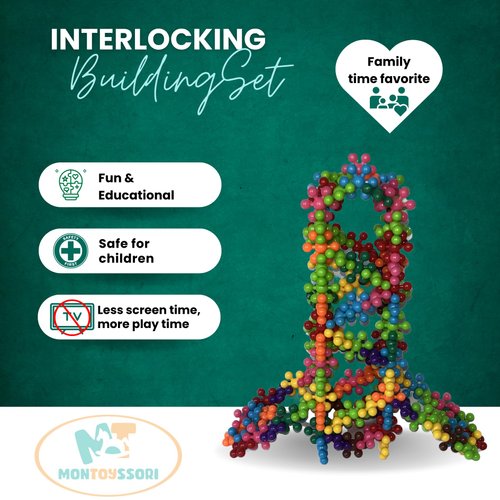 Montoyssori 200 Pcs Interlocking Plastic Building Blocks | Building Toys | STEM Toys | Toddler Toys | Educational Toys | Montessori Toys | Kids Safe Material for Kids and Toddlers Aged 3+