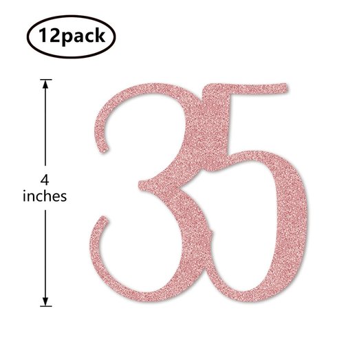 Rose Gold 35th Glitter Birthday Centerpiece Sticks, 12-Pack Number 35 Table Topper Anniversary Party Decorations