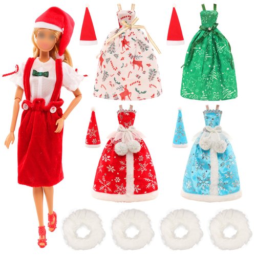 Miunana Christmas Girl Doll Clothes Fit for 11.5 Inch Girl Doll Christmas Dress 8 Item Skirt for 12 Inch Girl Doll Christmas Custom Outfit and Hats