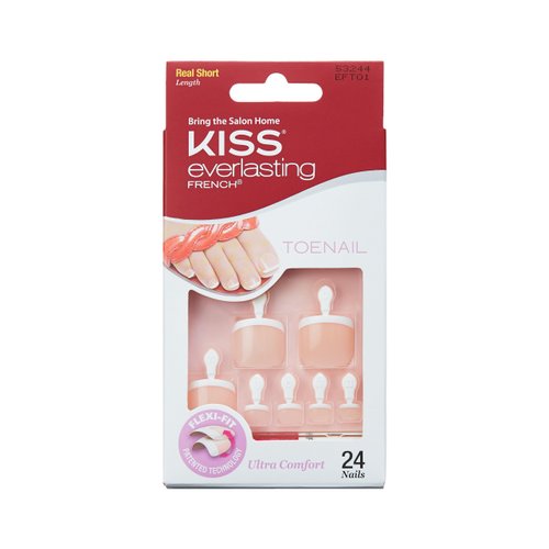 KISS Everlasting, Press On Toenails, Nail Glue Included, Limitless', French, Short Size, Squoval Shape, Includes 24 Nails, 2g Glue, 1 Manicure Stick, 1 Mini file
