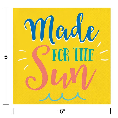 Creative Converting Made for the Sun Beverage Napkins, 5", Blue, White, Red, and Yellow