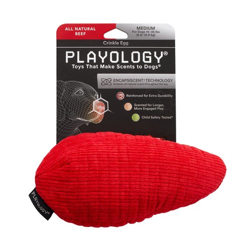 Playology Plush Crinkle Dog Toy - Medium Crinkle Egg - Beef Scented Dog Toy, Engaging, All-Natura...