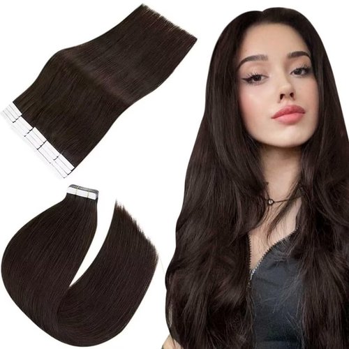 Tape in Hair Extensions Brown Tape in Extensions Human Hair Darkest Brown #2 Tape in Human Hair Extensions Easyouth 18 Inch 40g 20pcs