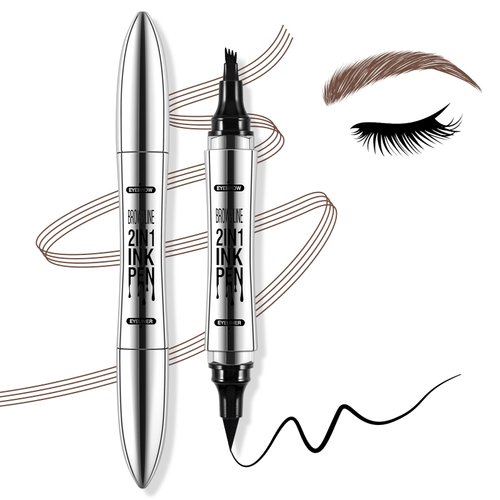 Boobeen Dual Ended Liquid Brow Pen, Waterproof Eye Liner, 2-in-1 Eyebrow Pencil with 4 Micro Fork Tip, Create Long Lasting Makeup for Brows