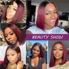 DÉBUT Short Bob Wigs 1B Burgundy Lace Front Wigs Human Hair Middle Part Wigs Brazilian Virgin Straight Hair 13x4x1 T Part Wigs for Black Women 1B/99J 10 Inches