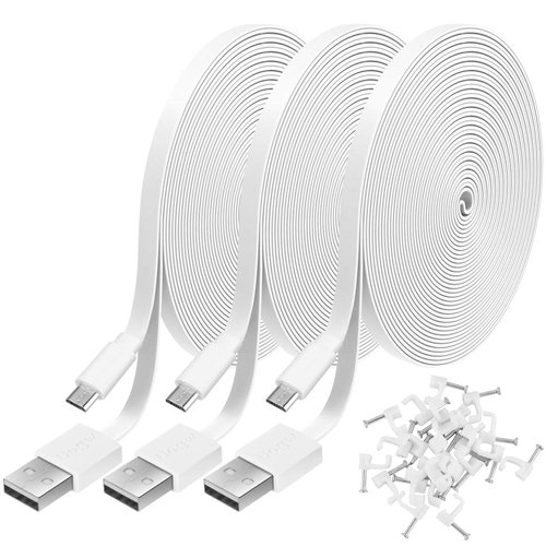 3 Pack 10FT Power Extension Cable Compatible with WyzeCam,WyzeCam Pan,WYZE Cam OG,Kasa Cam,Nest Cam,Blink,Cloud Cam,USB to Micro USB Durable Charging and Data Sync Cord for Security Camera(White)
