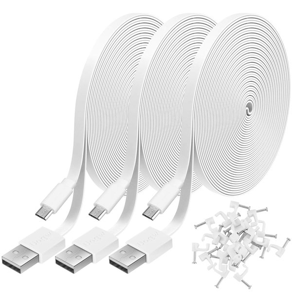 3 Pack 10FT Power Extension Cable Compatible with WyzeCam,WyzeCam Pan,WYZE Cam OG,Kasa Cam,Nest Cam,Blink,Cloud Cam,USB to Micro USB Durable Charging and Data Sync Cord for Security Camera(White)