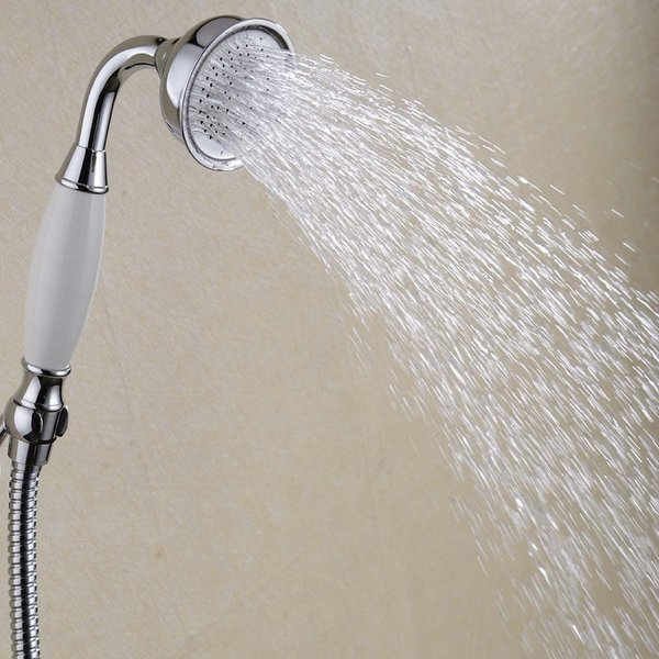 HOMEDEC Vintage Handheld Shower Head with 59inch Flexible Hose High-Pressure Antique Rain Showerhead Combo Replacement No Wand Holder, Round Telephone Shape, Chrome