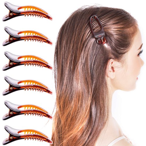 RC ROCHE ORNAMENT 6 Pcs Womens Classic Side Slide Jaw Flat No Slip Opening Eyelet Inner Teeth Alligator Hair Clip Barrette Beauty Accessory Premium Plastic Clamp Clips, Small Brown