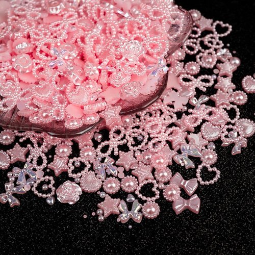 ShynyShy Nail Charms for Nails Design, Bow Nail Charms, 1200PCS 3D Multi Shapes Pearl Nail Jewels for Nail Art, Kawaii/Cute Nail Charms for Aacrylic Nails, Heart Star Butterfly for Craft (MIX)