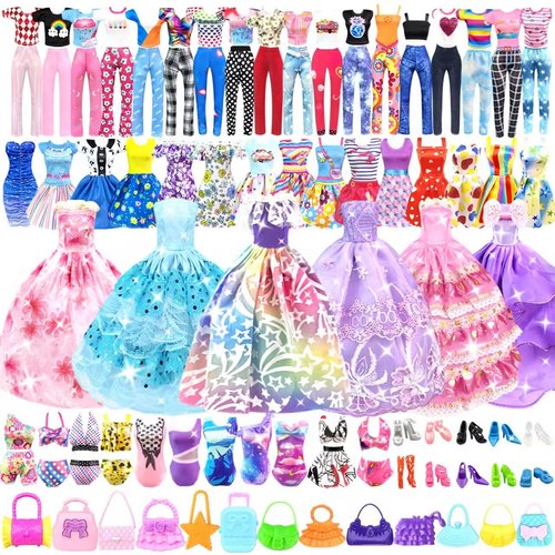 Doll Clothes and Accessories for 11.5 Inch Doll Dress Up Set with 1 Wedding Gown Dress 2 Fashion Dresses 4 Mini Dresses 2 Tops and Pants Outfits 2 Swimsuits 10 Shoes 10 Bags Toys Gift for Girls
