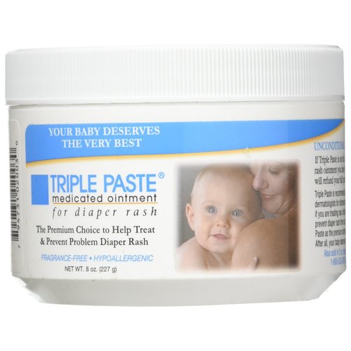 Triple Paste Diaper Rash Cream, Hypoallergenic Medicated Ointment for Babies, 8 oz (Pack of 2)