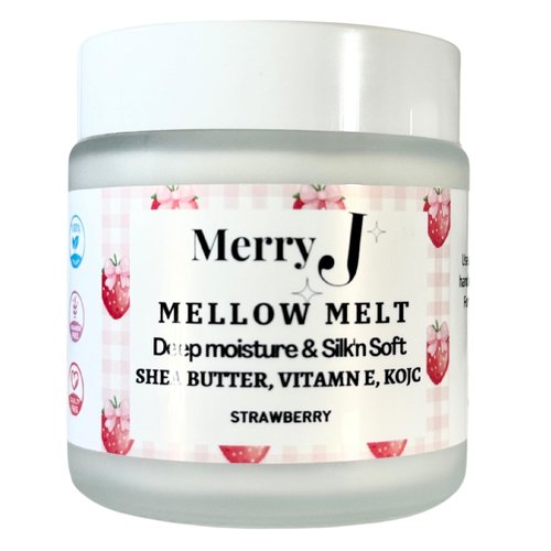 MerryJskin Mellow Melt Strawberry Deep Moisture Body Butter, 4 oz, Shea Butter, Vitamin E (4 Oz. Glass jar, Strawberry)