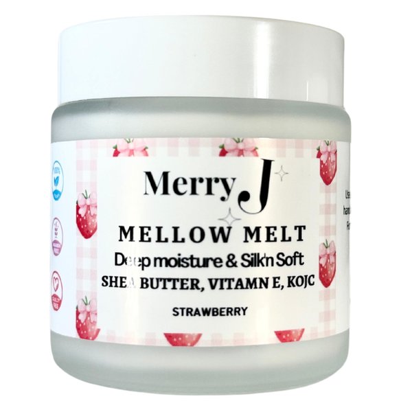 MerryJskin Mellow Melt Strawberry Deep Moisture Body Butter, 4 oz, Shea Butter, Vitamin E (4 Oz. Glass jar, Strawberry)