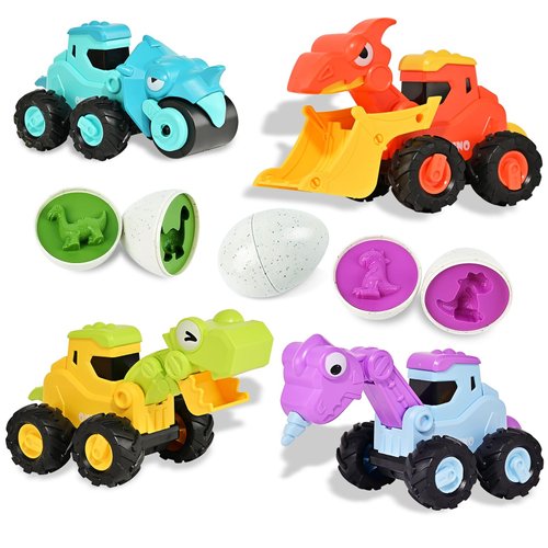 IIROMECI Press and Go Car Toys for Toddlers 1-3, Baby Dinosaur Truck & Dinosaur Eggs, Infant Play Vehicle Set Push Go Friction Car Toys for 1 2 3 Year Old Boys Girls Birthday Gifts
