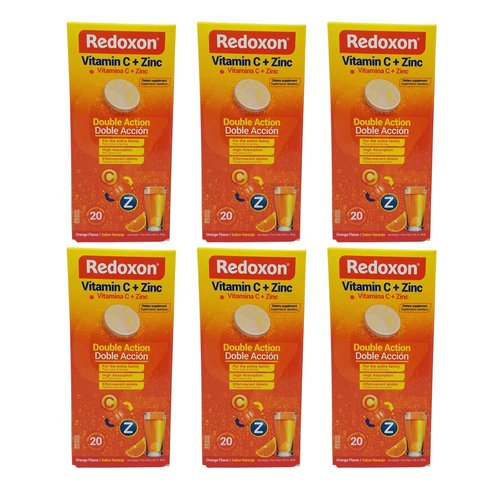 Redoxon Orange Effervescent Vitamin C with Con Zinc, 20 Tablets (6 Pack) 20 Count