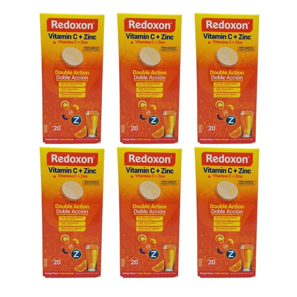 Redoxon Orange Effervescent Vitamin C with Con Zinc, 20 Tablets (6 Pack) 20 Count
