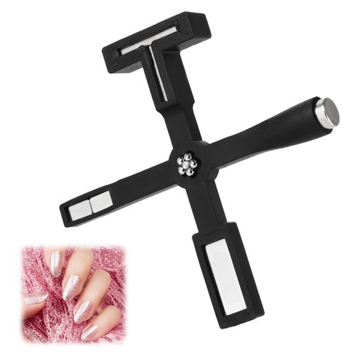 5 in 1 Nail Magnet Tool, Multi-Function Cat Eye Gel Magnet for Nails Cross Magnet Stick with Silicone Protective Case 3D Magnetic Manicure Polish Tools for Home Nail Art Salon Nail Accessories(Black)