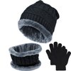 EAONE 3Pcs Winter Knitted Beanie Hat and Neck Scarf Set with Gloves, Thick Fleece Lining Cap Neck Warmer Gaiter for Boys Girls Age 5-12, Black