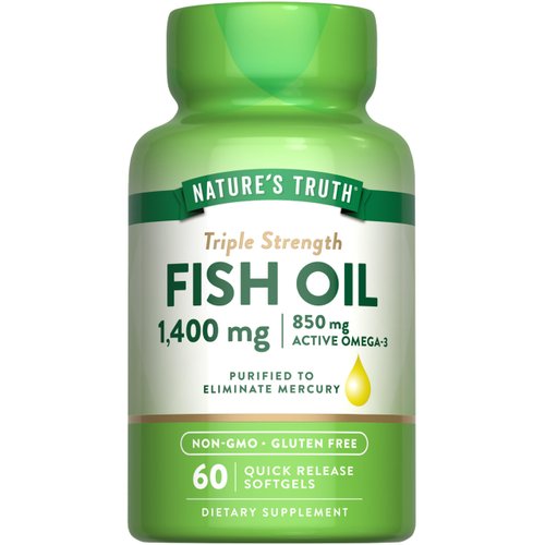 Nature's Truth Triple Strength Fish Oil Softgels | 1400 mg | 60 Count | Active Omega 3 | Non-GMO & Gluten Free Supplement