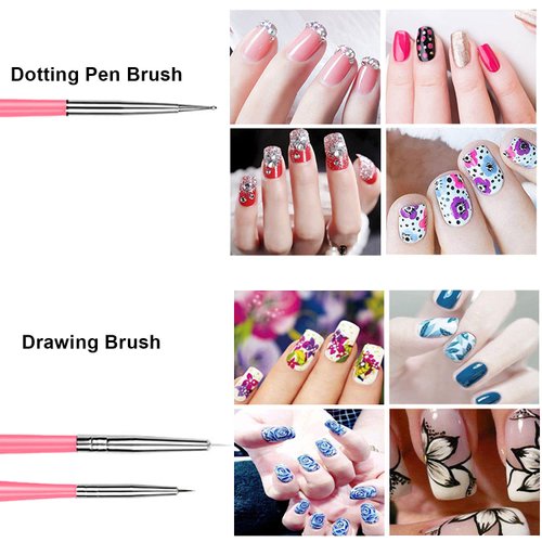 AIBEE 20pcs Nail Art Design Tools, 15pcs Nail Art Brushes Kit with 5pcs Nail Dotting Pens, PINK (pink)