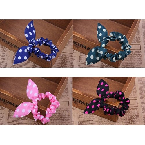 10 Pcs Assorted Color Cute Chiffon Dot Rabbit Ear Hair Bow Head Tie Bands Ponytail Holder Hot for Girls Teen