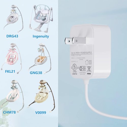 VHBW for Fisher Price Swing Adapter Cord 6V Power Cord for Fisher Price Ingenuity Cradle Swing, Rainforest Cradle Swing, Butterfly Ocean Wonders for Fisher Price Swing Power Adapter Cord 6.5FT
