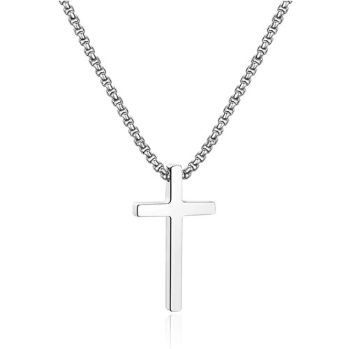 Ursteel Easter Gifts for Teen Boys Men - Cross Necklace for Men, Stainless Steel Cross Chain Silver Mens Cross Necklace 18 Inch, Christian Jewelry Cross Necklace for Men Gifts