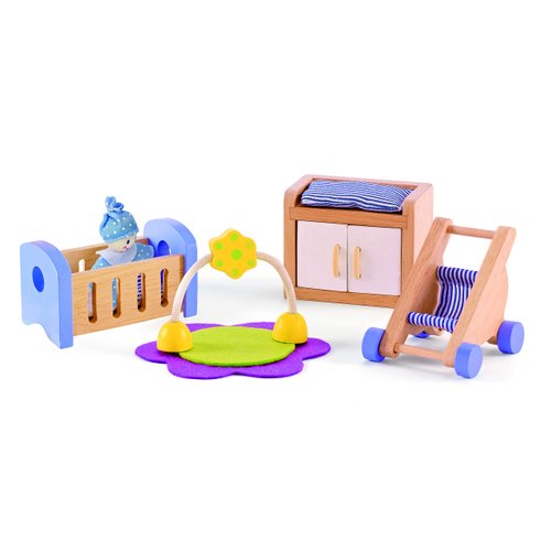 Hape Wooden Doll House Furniture Baby's Room Set with Baby| Pretend Playset for Kid’s Wooden Dollhouse