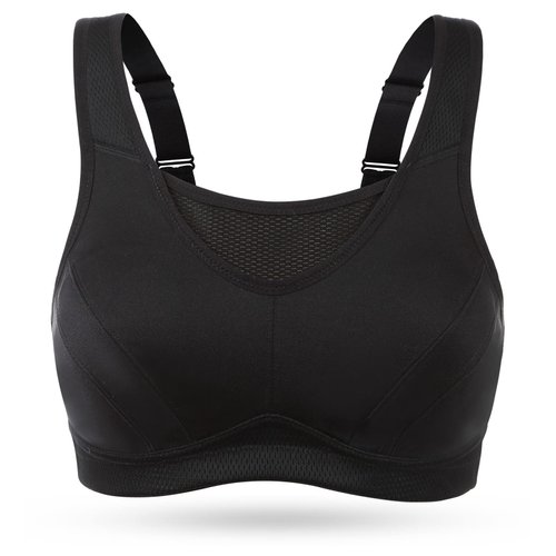 Wingslove Women's Full Coverage High Impact Wirefree Workout Non Padded Sports Bra Bounce Control (Black,36DD)