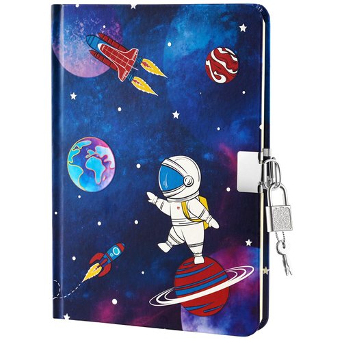 WERNNSAI Space Kids Diary for Boys - Luminous Hardcover Journal Notebook for Kids Gift School Private Diary A5 Lined Memos Writing Drawing Notepad with Lock and Keys