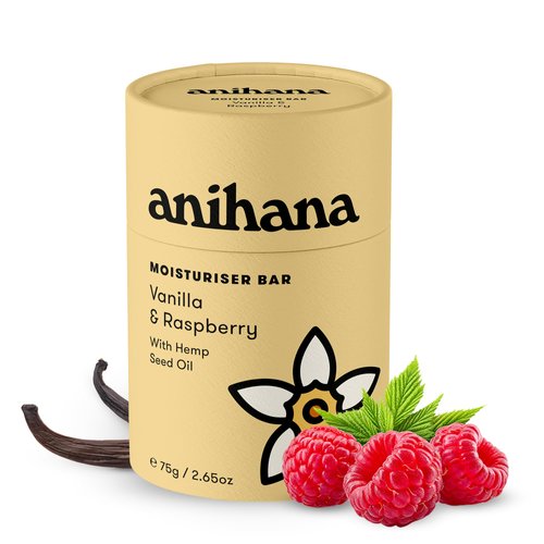ANIHANA Solid Moisturizer Bar with Coconut Oil Hydrates and Softens Dry Skin Care Paraben Free Cruelty Free Refreshing Raspberry & Vanilla Scent 2.65 oz