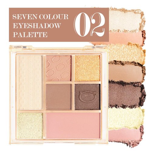 Seven Color Matte Shimmer Eyeshadow, 7 Brown Black Brown & Pink Golden Yellow Light Green Pressed Powder Eyeshadow, Daily Silky Makeup Eyeshadow Palette, Easy to Carry,Vegan & Cruelty-Free, 02 0.25 Oz