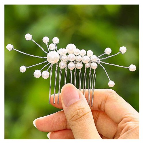Yokawe Bridal Wedding Hair Comb Silver Pearl Bride Side Combs Beaded Hair Accessories for Women and Girls (Silver)